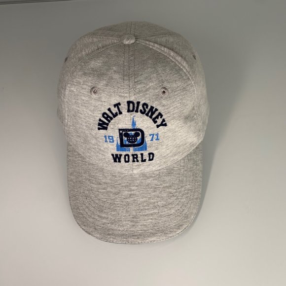 Disney Parks Mens Adjustable Walt Disney World 1971 Flock Logo Gray Baseball Cap